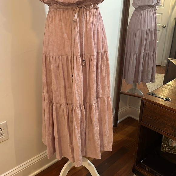 Calvin Klein pink sleeveless boho cinch waist dress size 10 ankle length tiered - Picture 3 of 8